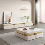 Terri Gold-Trimmed Modern Coffee Table – Elegant Centerpiece in White or Black - Image 12