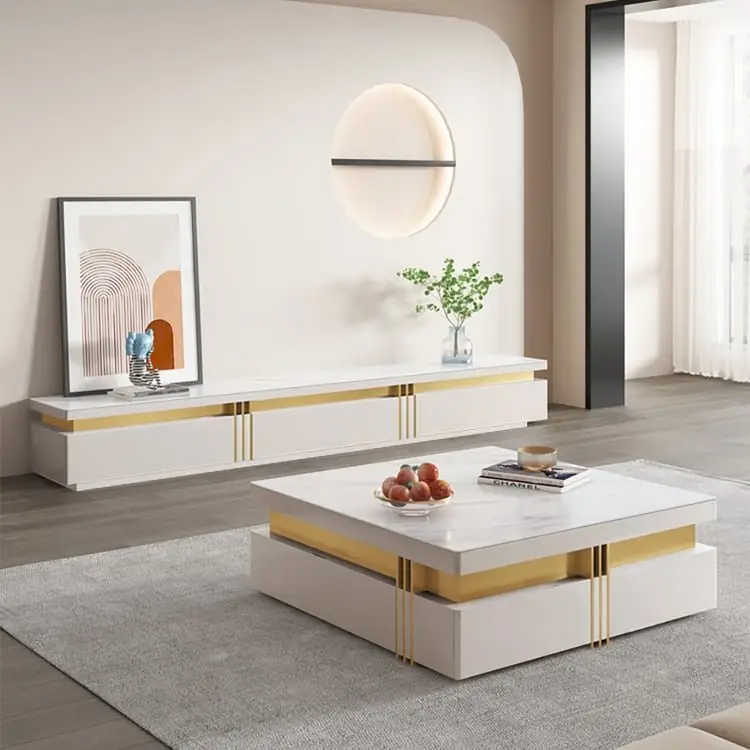 Terri Gold-Trimmed Modern Coffee Table – Elegant Centerpiece in White or Black - Image 12
