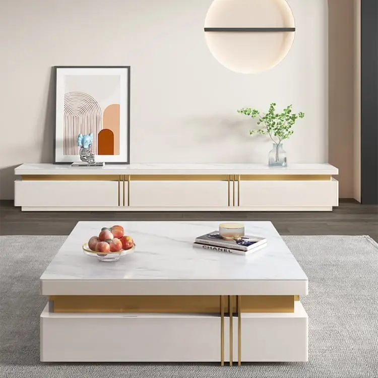 Terri Gold-Trimmed Modern Coffee Table – Elegant Centerpiece in White or Black - Image 16