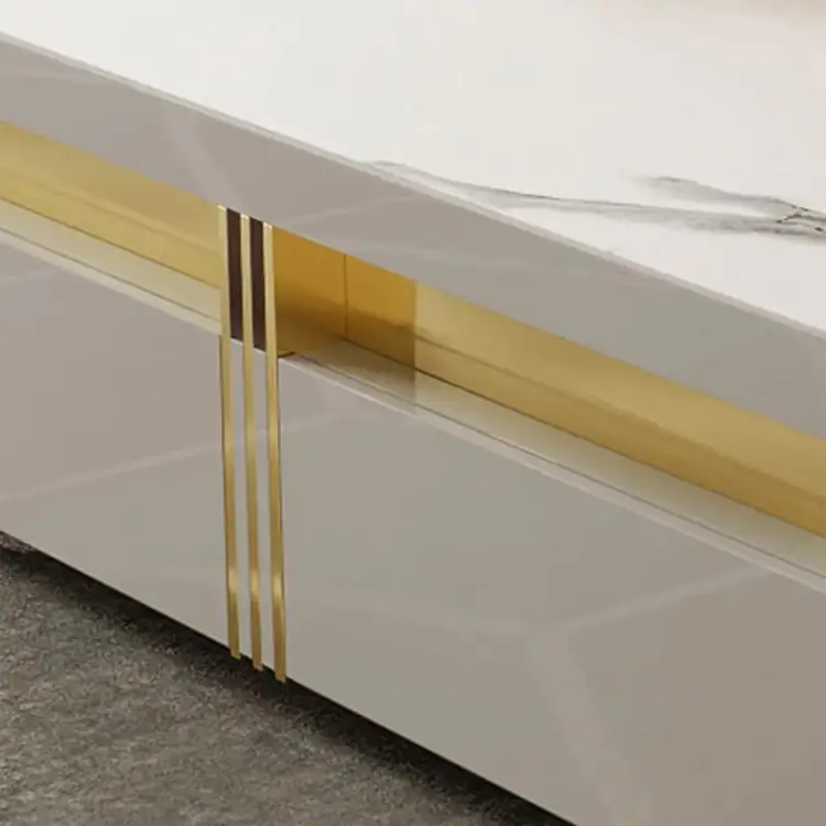 Terri Gold-Trimmed Modern Coffee Table – Elegant Centerpiece in White or Black - Image 13