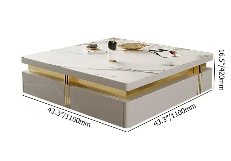 Terri Gold-Trimmed Modern Coffee Table – Elegant Centerpiece in White or Black - Image 10