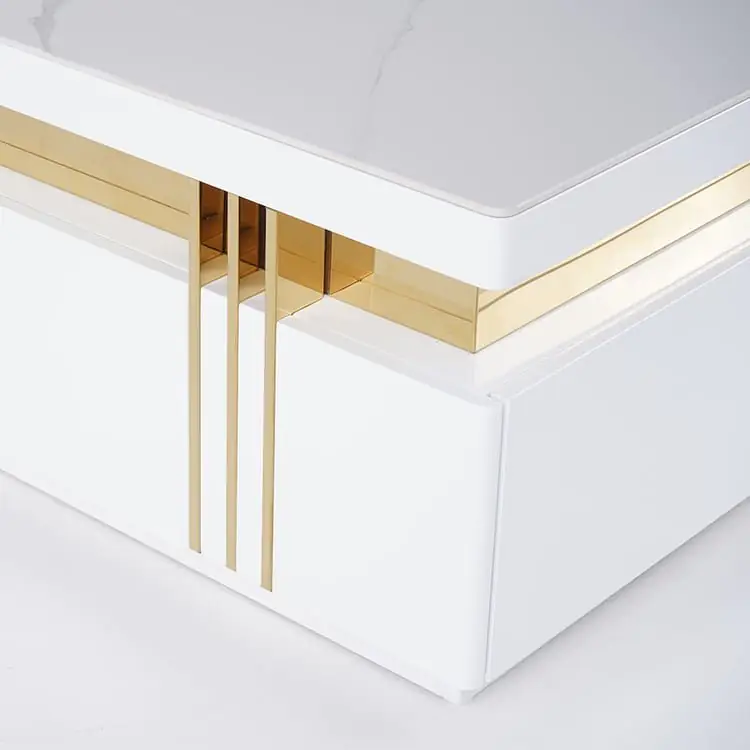 Terri Gold-Trimmed Modern Coffee Table – Elegant Centerpiece in White or Black - Image 5