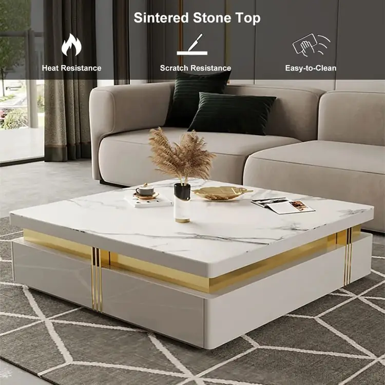Terri Gold-Trimmed Modern Coffee Table – Elegant Centerpiece in White or Black - Image 20