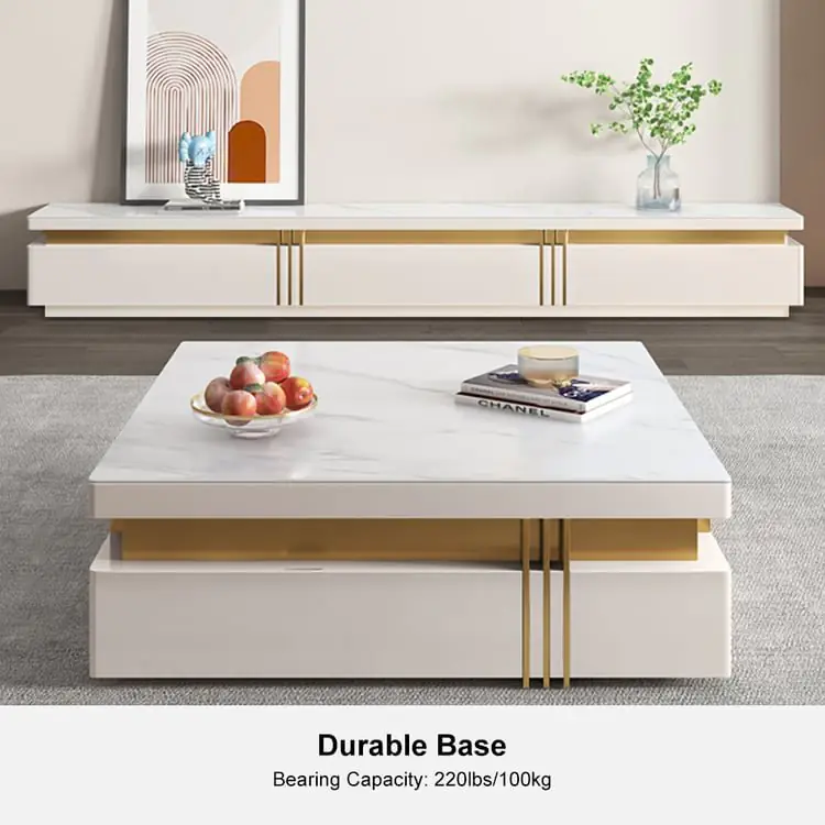 Terri Gold-Trimmed Modern Coffee Table – Elegant Centerpiece in White or Black - Image 19