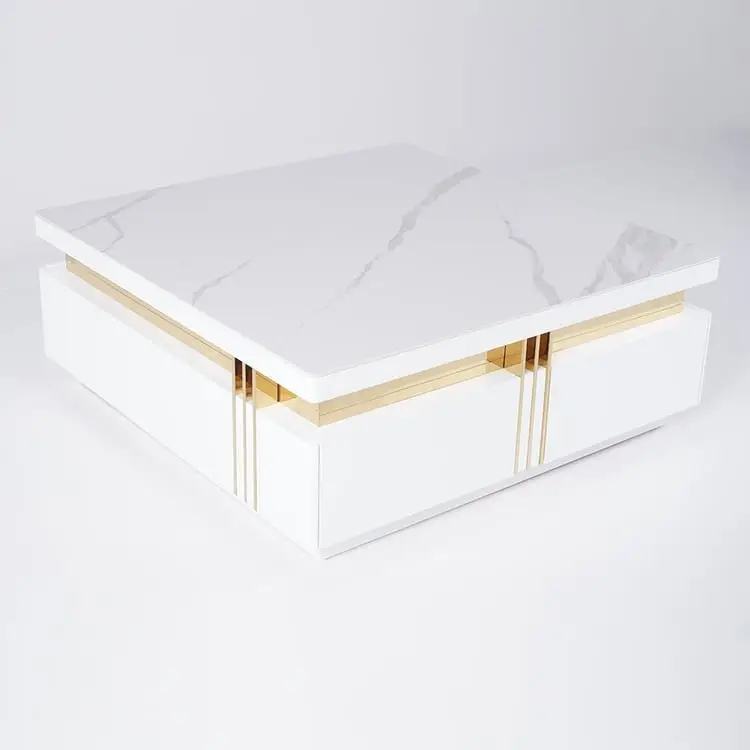 Terri Gold-Trimmed Modern Coffee Table – Elegant Centerpiece in White or Black - Image 11