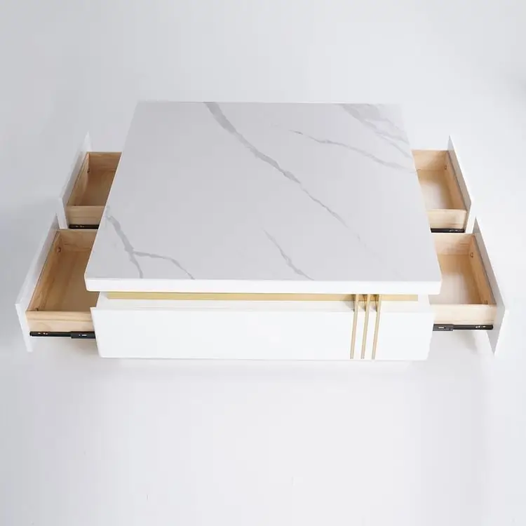 Terri Gold-Trimmed Modern Coffee Table – Elegant Centerpiece in White or Black - Image 8