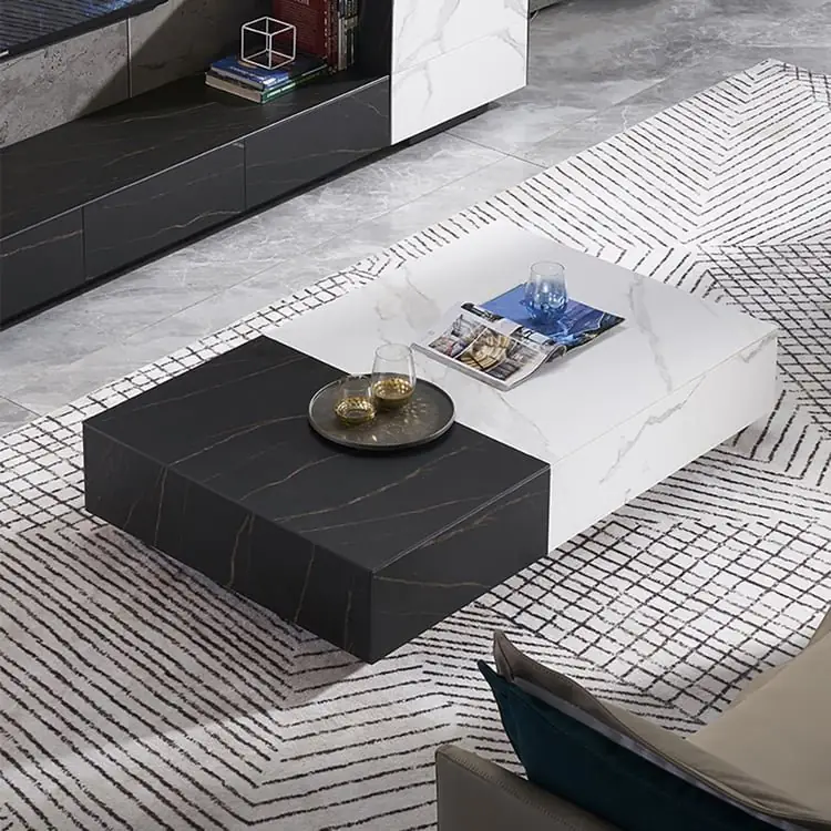 Italian modern style elegant luxury creative rock slab marble white coffee table - Image 8