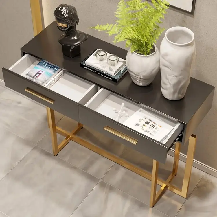 Cooper Console Table with Storage Drawers and Metal Legs in Gold Metal Console Table - Image 5