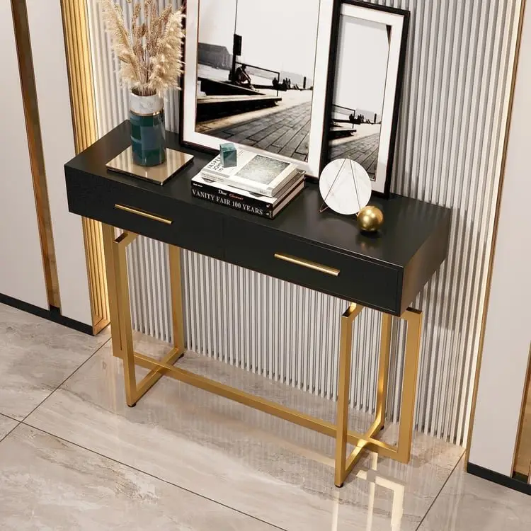Cooper Console Table with Storage Drawers and Metal Legs in Gold Metal Console Table - Image 10