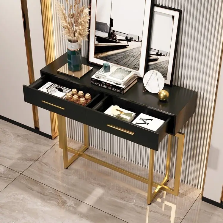 Cooper Console Table with Storage Drawers and Metal Legs in Gold Metal Console Table - Image 7