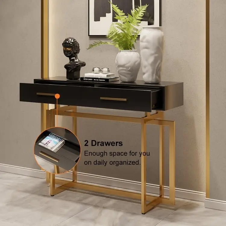 Cooper Console Table with Storage Drawers and Metal Legs in Gold Metal Console Table - Image 14