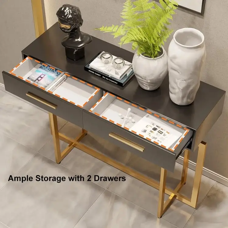 Cooper Console Table with Storage Drawers and Metal Legs in Gold Metal Console Table - Image 12