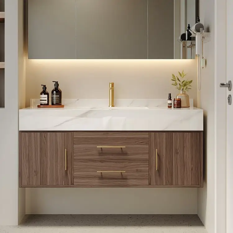 Walnut Vanity Wood cabinet with Basin - Image 4