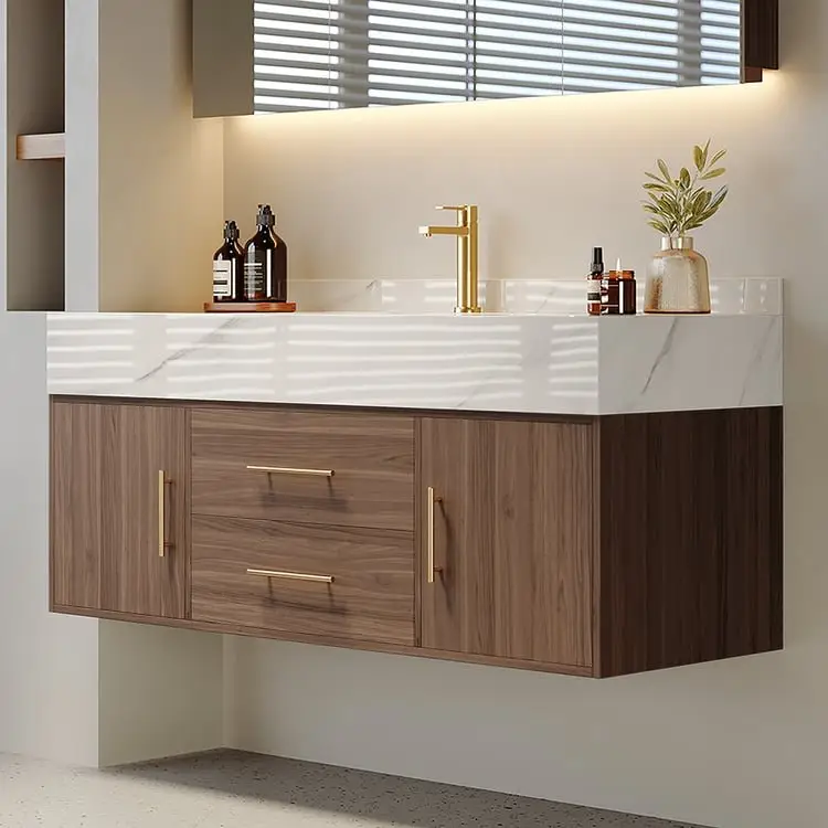 Walnut Vanity Wood cabinet with Basin - Image 3