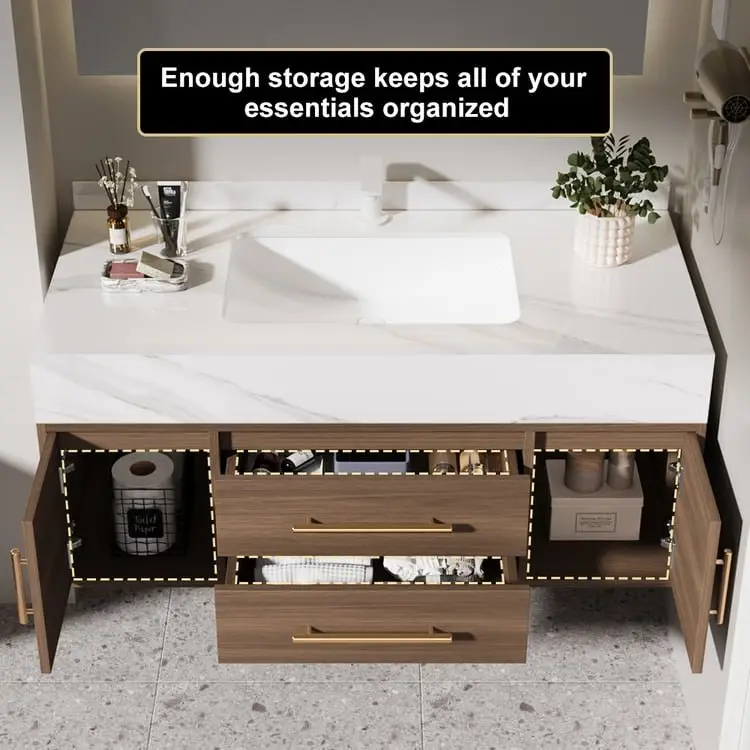 Walnut Vanity Wood cabinet with Basin - Image 9