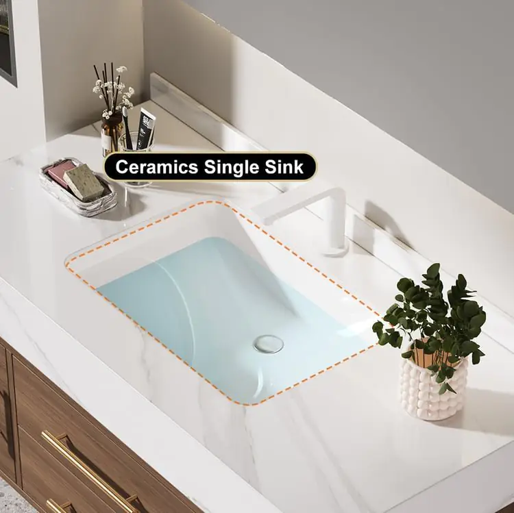 Walnut Vanity Wood cabinet with Basin - Image 5