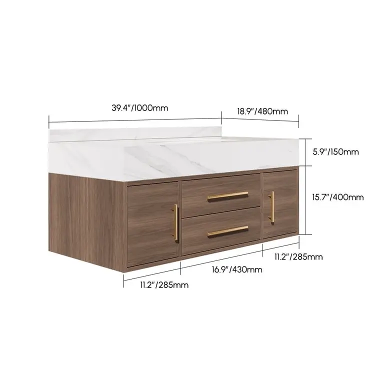 Walnut Vanity Wood cabinet with Basin - Image 16