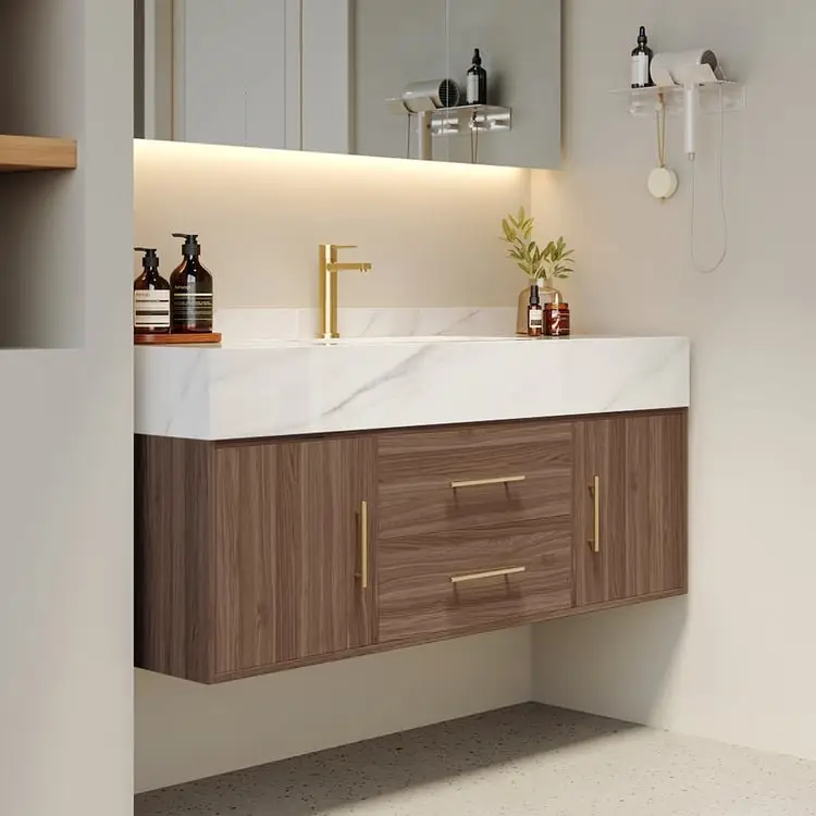 Walnut Vanity Wood cabinet with Basin - Image 2