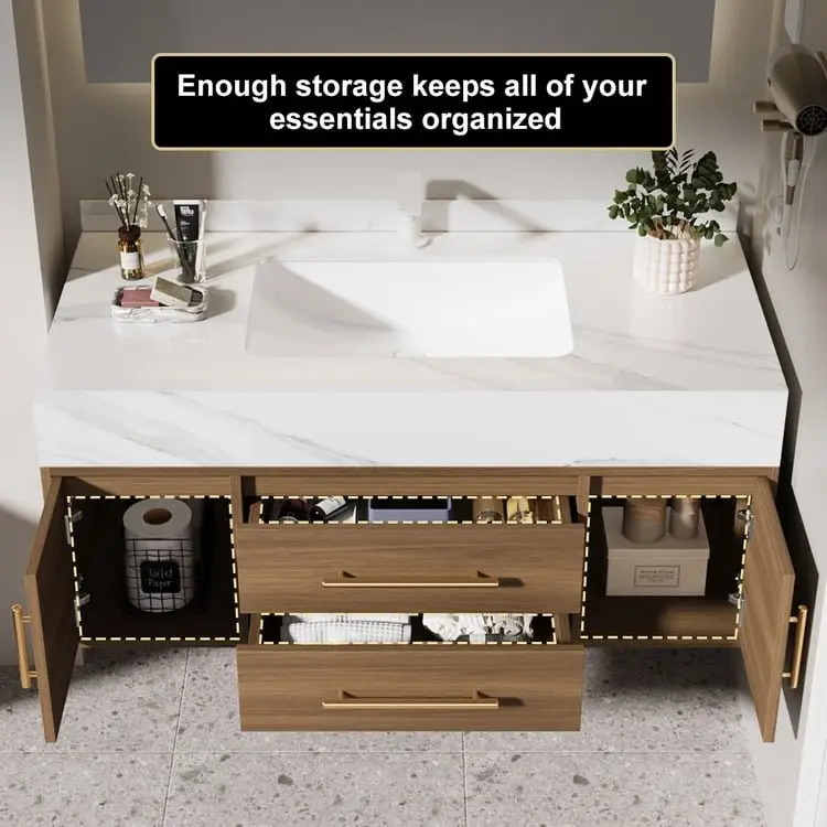 Walnut Vanity Wood cabinet with Basin - Image 13