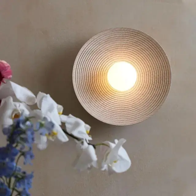 2025/05/1000162804.jpg Retro Japanese Style Circle Wall Lamp, Round Striped Light Plate Led Wall Lamp - Image 1