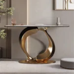Luxury Modern Rectangular Console Table with Stainless Steel Frame and Marble Top - Image 2