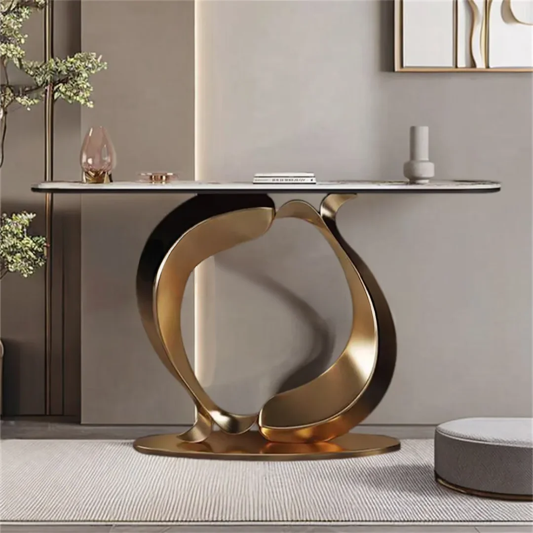 Luxury Modern Rectangular Console Table with Stainless Steel Frame and Marble Top - Image 2