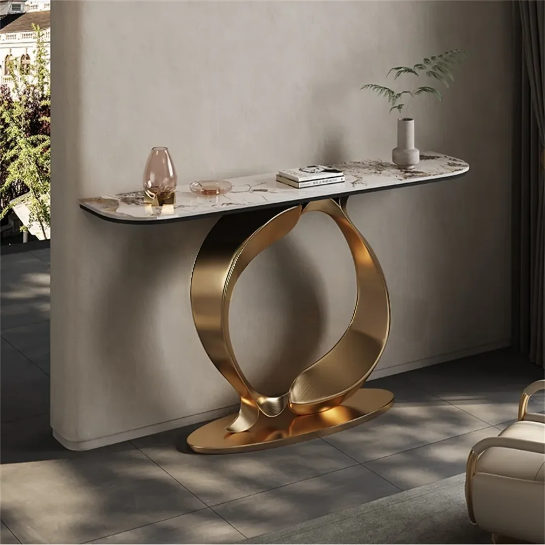 Luxury Modern Rectangular Console Table with Stainless Steel Frame and Marble Top - Image 4
