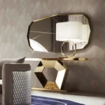 Ulsta Narrow Console Table with Geometric Gold Metal Base - Image 3