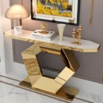 Ulsta Narrow Console Table with Geometric Gold Metal Base