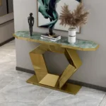 Ulsta Narrow Console Table with Geometric Gold Metal Base - Image 5