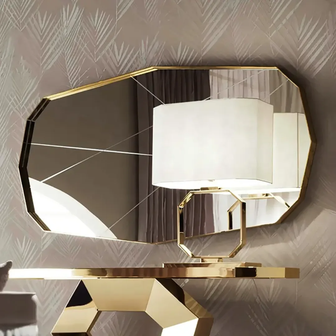 Ulsta Narrow Console Table with Geometric Gold Metal Base - Image 2