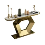 Ulsta Narrow Console Table with Geometric Gold Metal Base - Image 4