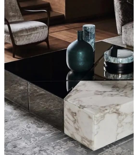 Exeon Modern High End Coffee Table Mirror Gold Finish with marble Elegant Table - Image 7