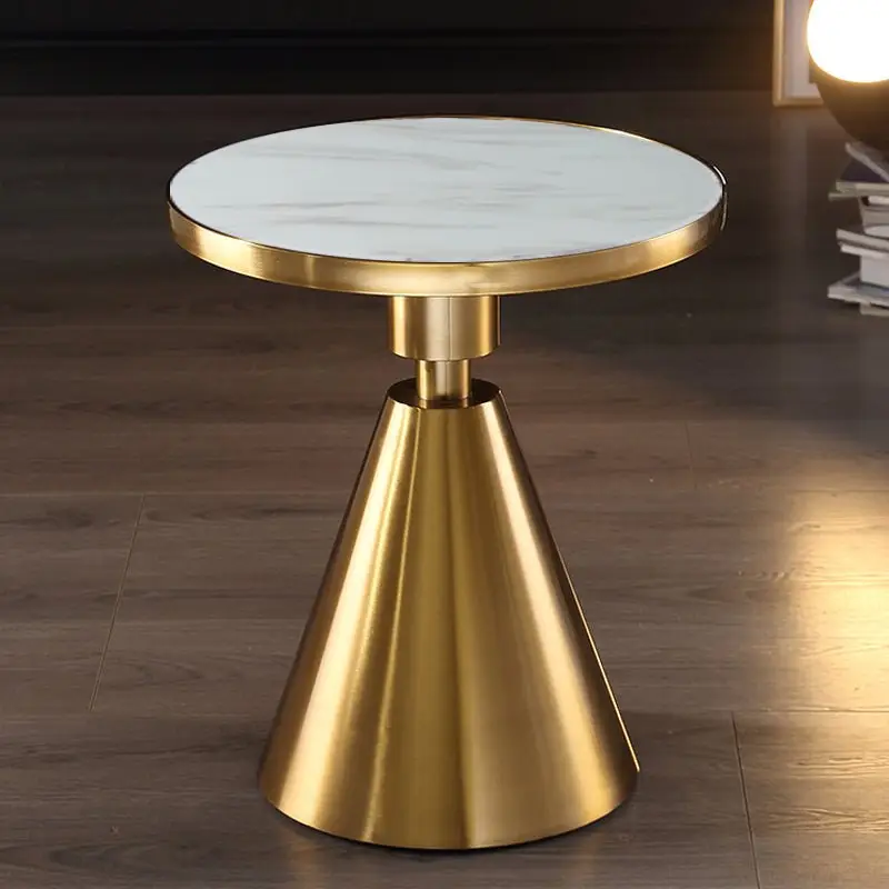 Lambda luxury gold leg modern marble top round side end table - Image 1