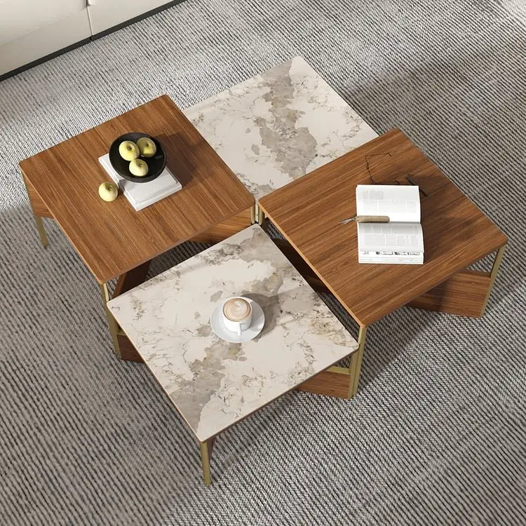 Crosby Premium Walnut & Stone Low Coffee Table – Modern Elegance for Sophisticated Living - Image 2