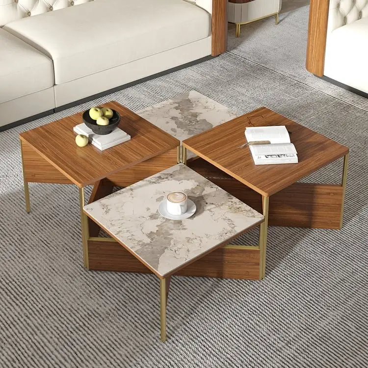 Crosby Premium Walnut & Stone Low Coffee Table – Modern Elegance for Sophisticated Living - Image 4
