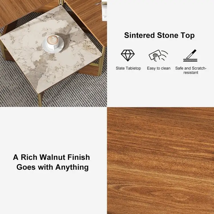 Crosby Premium Walnut & Stone Low Coffee Table – Modern Elegance for Sophisticated Living - Image 6