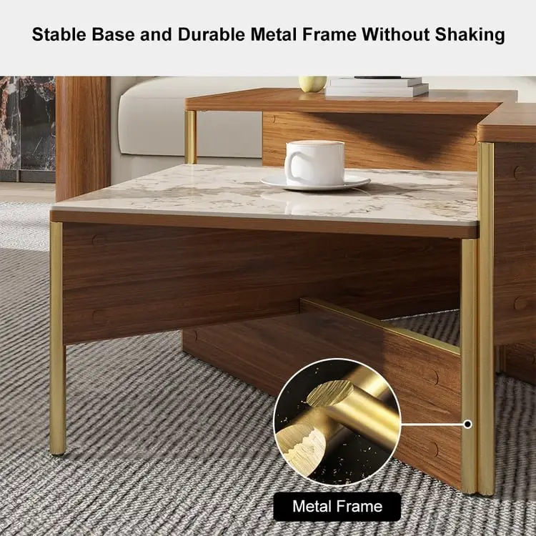 Crosby Premium Walnut & Stone Low Coffee Table – Modern Elegance for Sophisticated Living - Image 8
