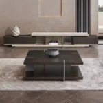CYD Contemporary Walnut Square Coffee Table – Stainless Steel Frame - Image 4