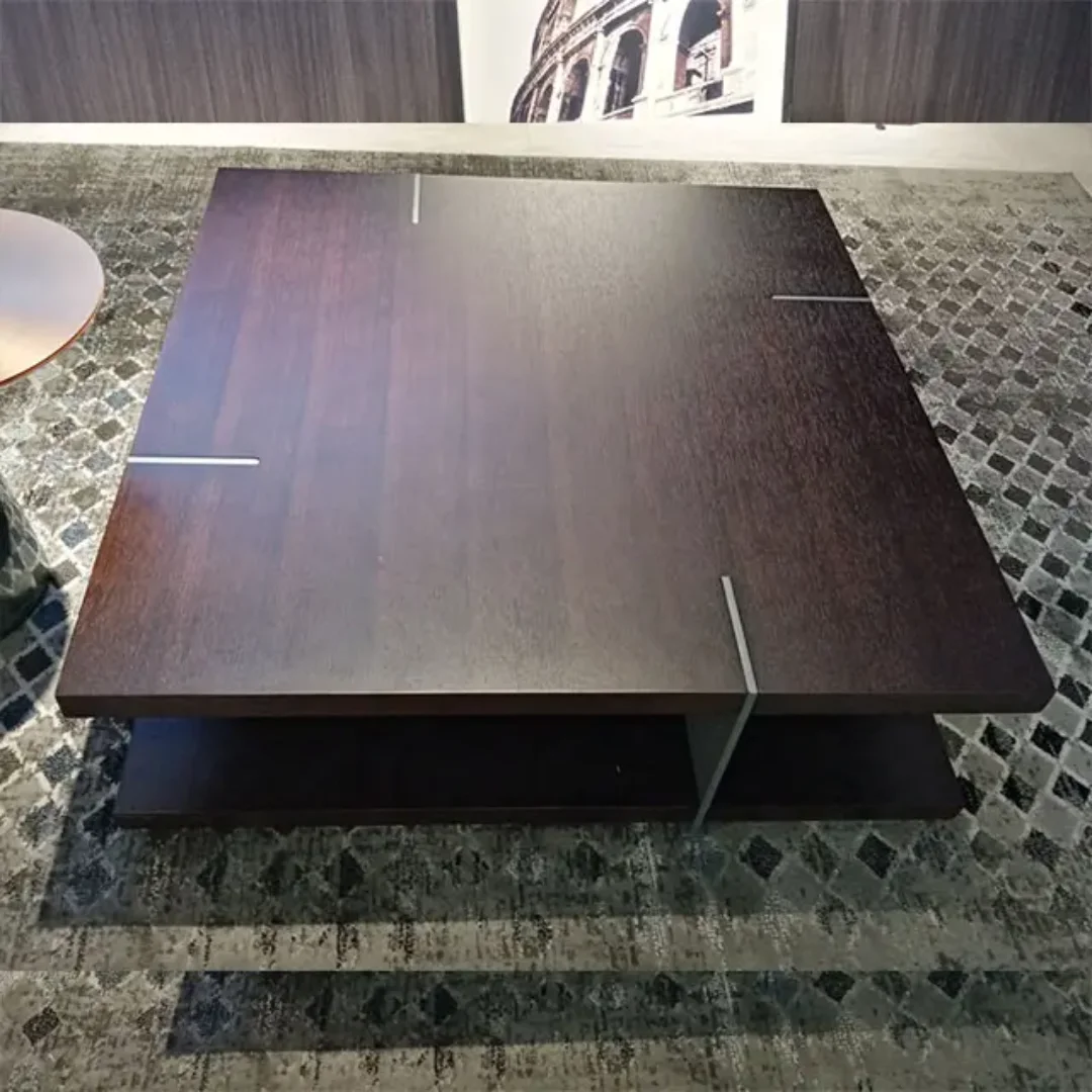 CYD Contemporary Walnut Square Coffee Table – Stainless Steel Frame - Image 2