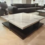 CYD Contemporary Walnut Square Coffee Table – Stainless Steel Frame