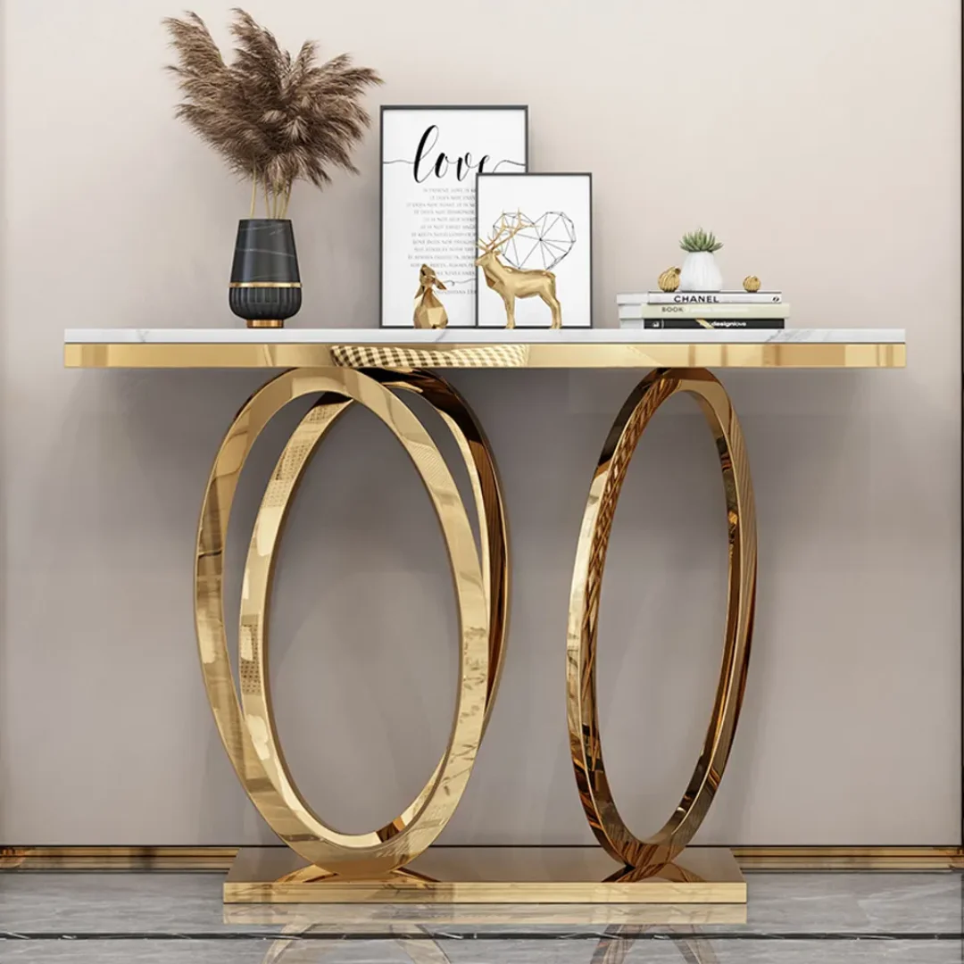 2025/05/1000169073.png Ovaltz Console Table with Stainless Steel Legs and White Faux Marble Top - Image 1