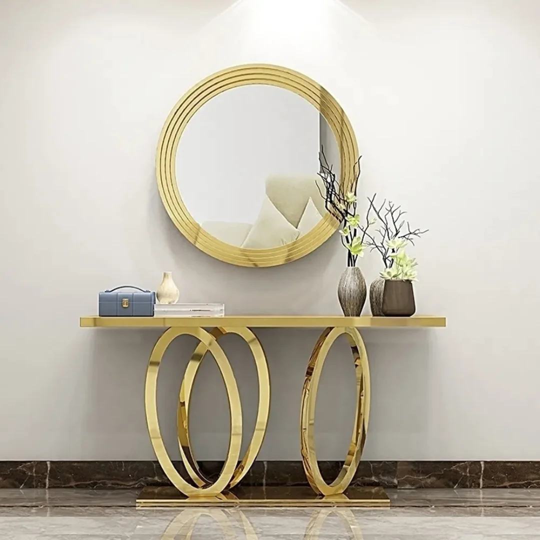 Ovaltz Console Table with Stainless Steel Legs and White Faux Marble Top - Image 3