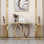 Ovaltz Console Table with Stainless Steel Legs and White Faux Marble Top - Image 4
