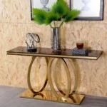 Ovaltz Console Table with Stainless Steel Legs and White Faux Marble Top - Image 5