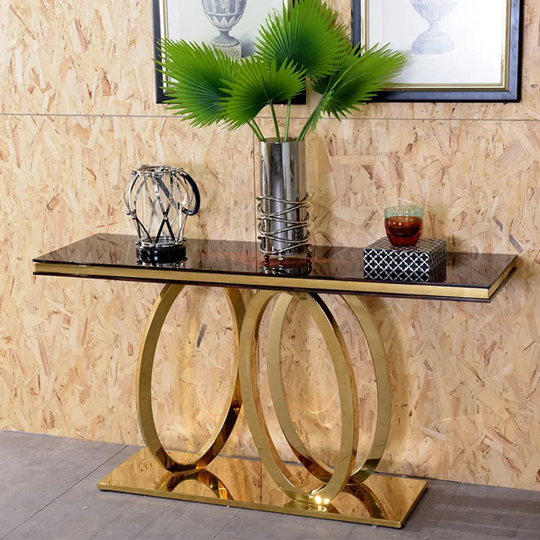 Ovaltz Console Table with Stainless Steel Legs and White Faux Marble Top - Image 5