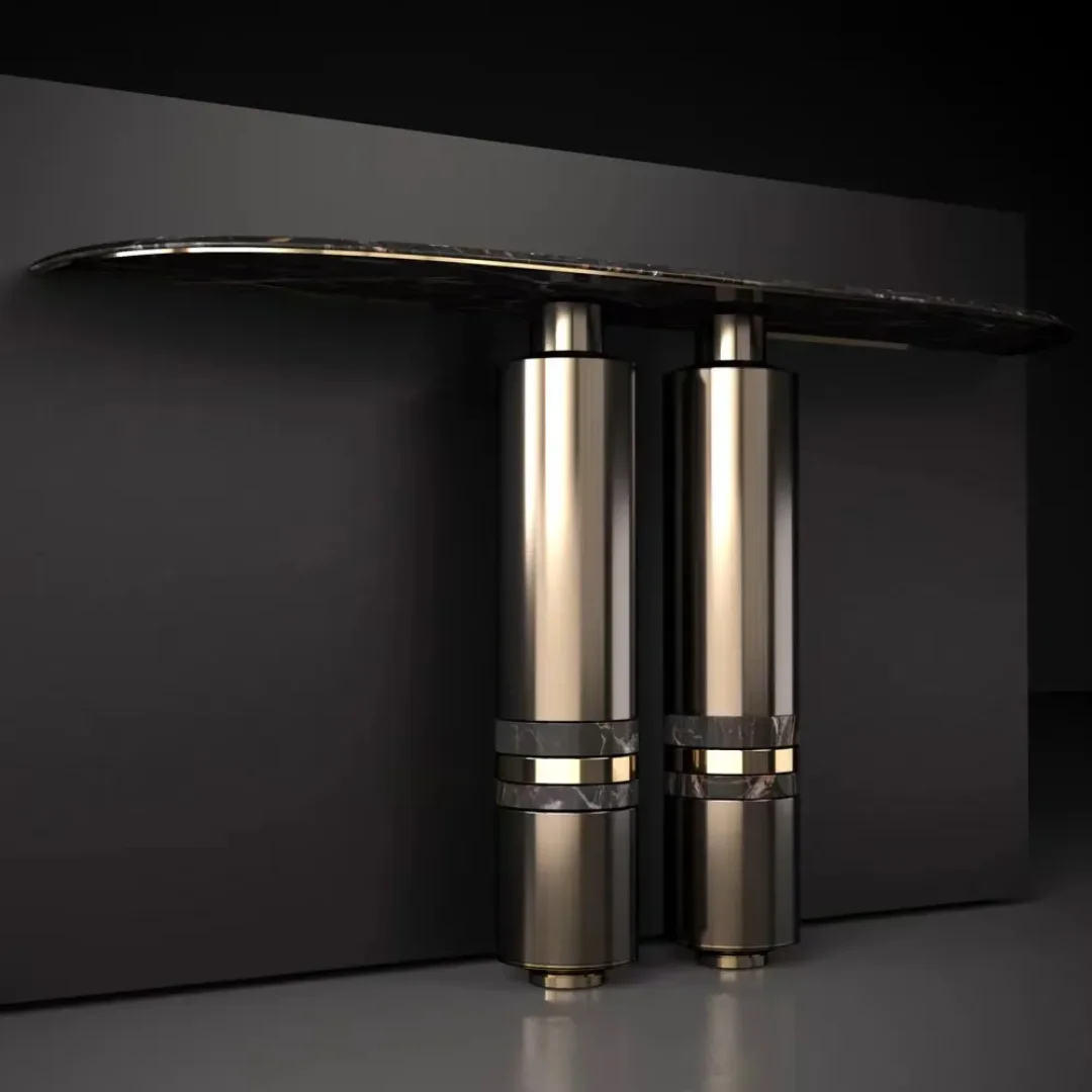 Brown Marble and Gold Base Console Table with French Designer Look - Image 2