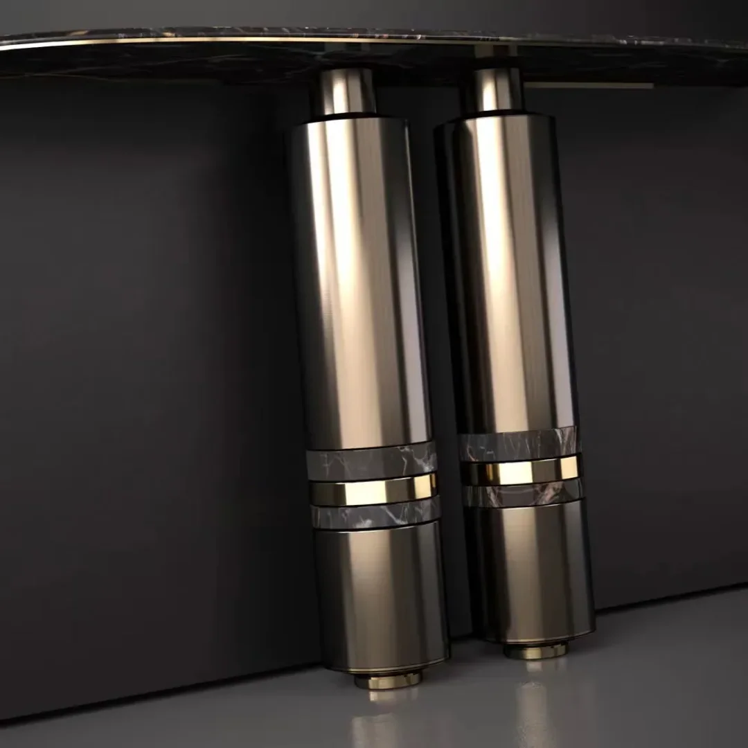 Brown Marble and Gold Base Console Table with French Designer Look - Image 5