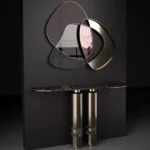 Brown Marble and Gold Base Console Table with French Designer Look