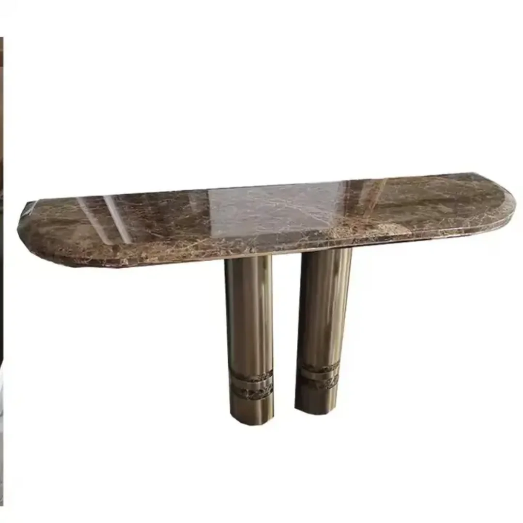 Brown Marble and Gold Base Console Table with French Designer Look - Image 3